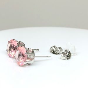 Sterling Silver Pink CZ Stud Earrings